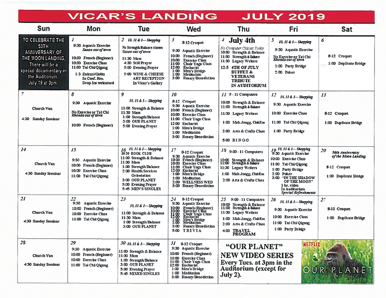 Events calendar - Vicar's Landing